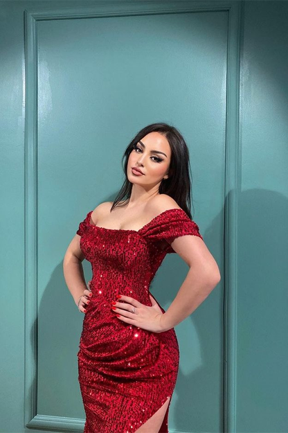 Burgundy Split Mermaid Prom Dress With Detachable Ruffles  gh772