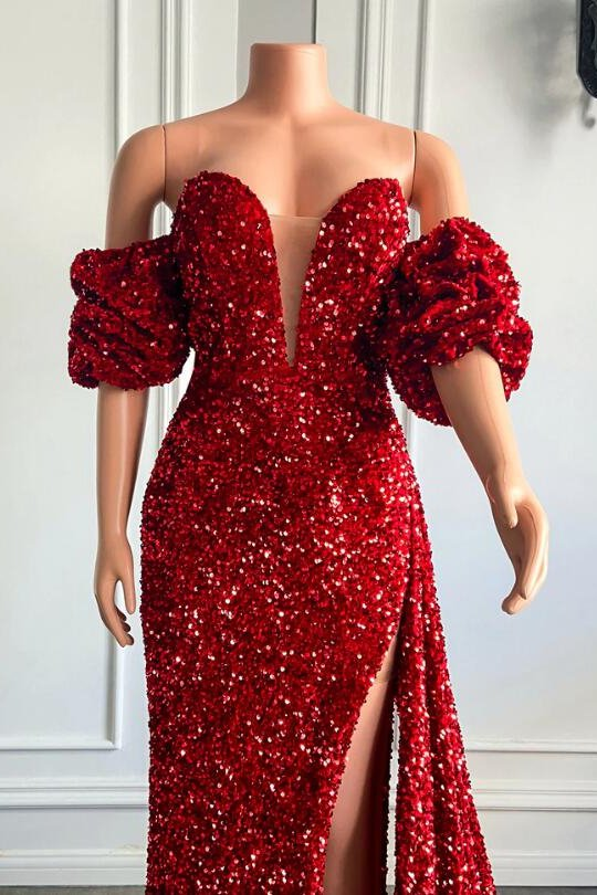 Sweetheart Bubble Sleeves Mermaid Prom Dress With Split  gh790