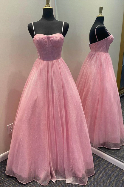 Shiny Tulle Open Back Pink/Blue Long Prom Dresses, Pink/Blue Tulle Formal Graduation Evening Dresses  gh1143