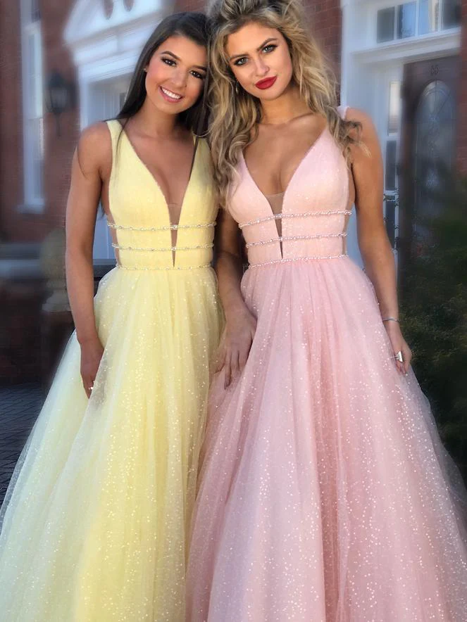 Sexy Deep V-Neck Straps Long Prom Dress,Sparkly Evening Dress gh1185