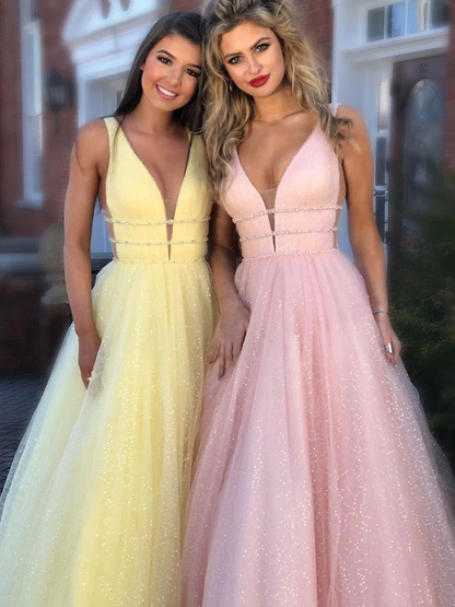 Sexy Deep V-Neck Straps Long Prom Dress,Sparkly Evening Dress gh1185