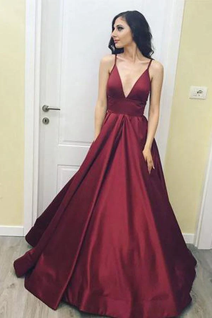 Siren Princess/A-Line Burgundy Satin Prom Dresses gh1164