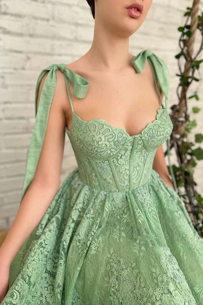 Sage Green Short/Mid-Length Lace Corset Homecoming Dress Party Dress Wedding Guest Dress Prom Dress gh1821