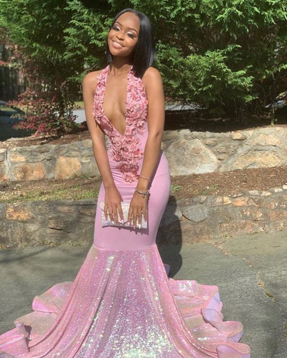 Pink Sweep Train mermaid Formal Prom Dress, Evening Dress  gh1787