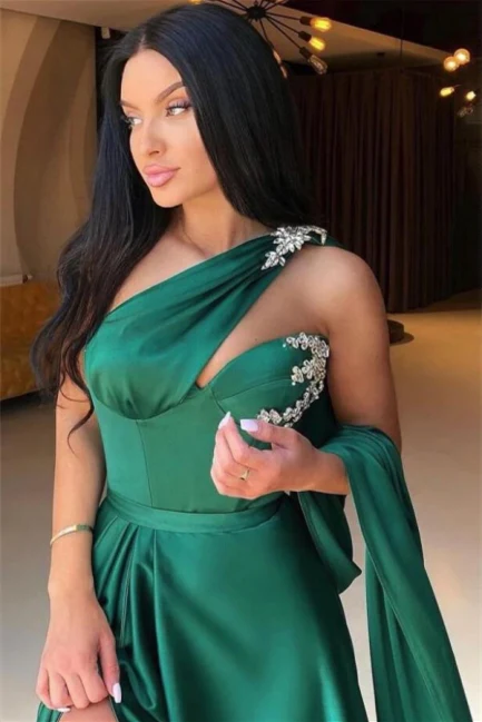 Elegant Green One Shoulder A-line Prom Dress With Beads gh1859
