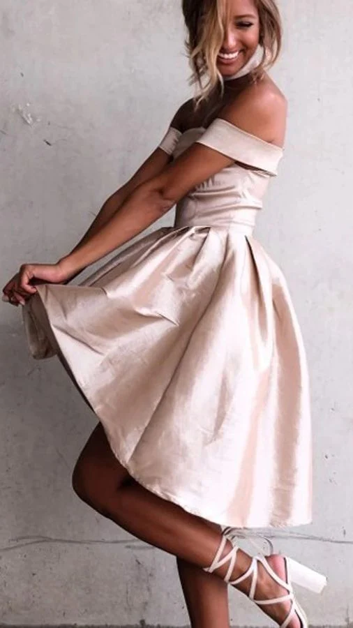 Off Shoulder Homecoming Dresses,Mid Back High Low Stain Short Dress  gh1886