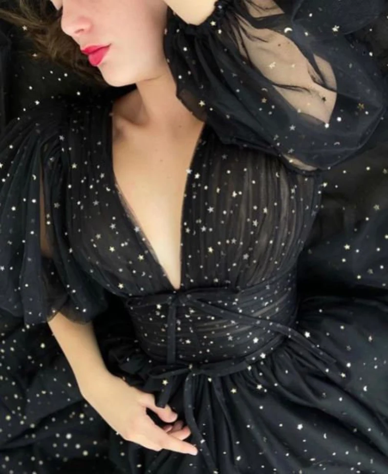 Starry Black Tulle Prom Dress, Starry Tulle Mesh Dress, Plus Size Prom Dress, Graduation Party Dress, Formal Ball Gown, Bridesmade Dress gh1824