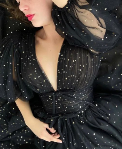Starry Black Tulle Prom Dress, Starry Tulle Mesh Dress, Plus Size Prom Dress, Graduation Party Dress, Formal Ball Gown, Bridesmade Dress gh1824