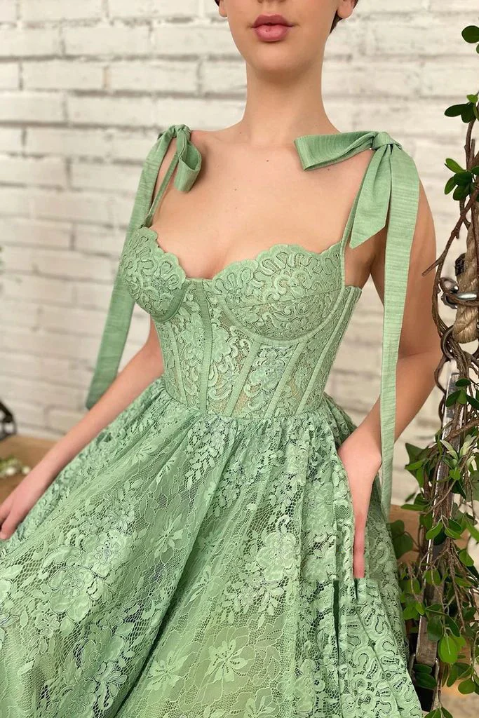Sage Green Short/Mid-Length Lace Corset Homecoming Dress Party Dress Wedding Guest Dress Prom Dress gh1821