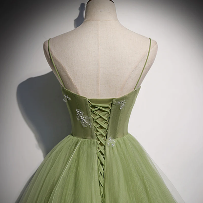 Lovely Green Tulle Prom Dress, Long Green Evening Party Dresses Sweet 16 Dresses gh2575