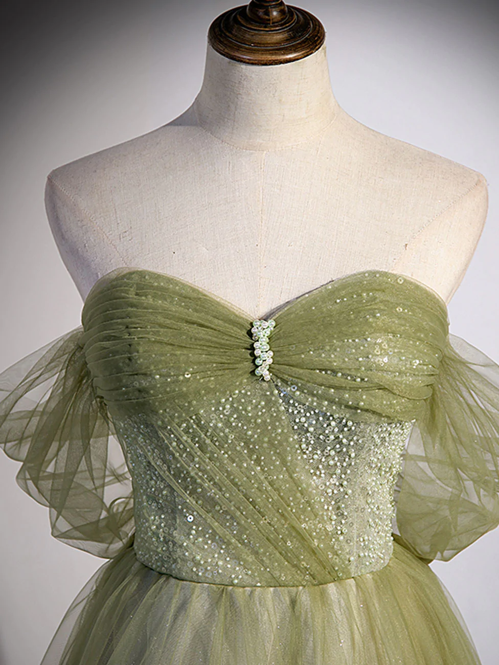 Aline Green Long Prom Dress, Green Tulle Formal Evening Dress gh2572