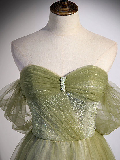 Aline Green Long Prom Dress, Green Tulle Formal Evening Dress gh2572