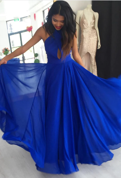 A-Line/Princess Cheap Chiffon Royal Blue Prom Dresses  gh2334