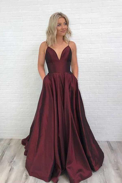Sherry Charming Satin Prom Dress Burgundy Prom Dress V Neck Prom Dress  gh2014