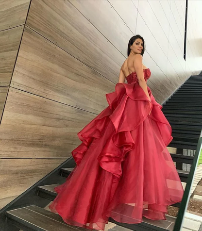 Spaghetti Straps Pink Tulle Long Ball Gown gh2544