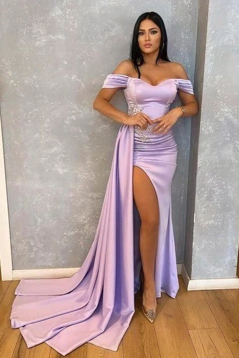 MERMAID OFF-THE-SHOULDER SWEETHEART HIGH SPLIT SIDE TRAIN FLOOR-LENGTH PROM DRESS gh2564