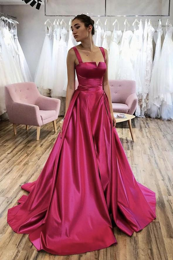 Red satin long prom dress red evening dress gh2268