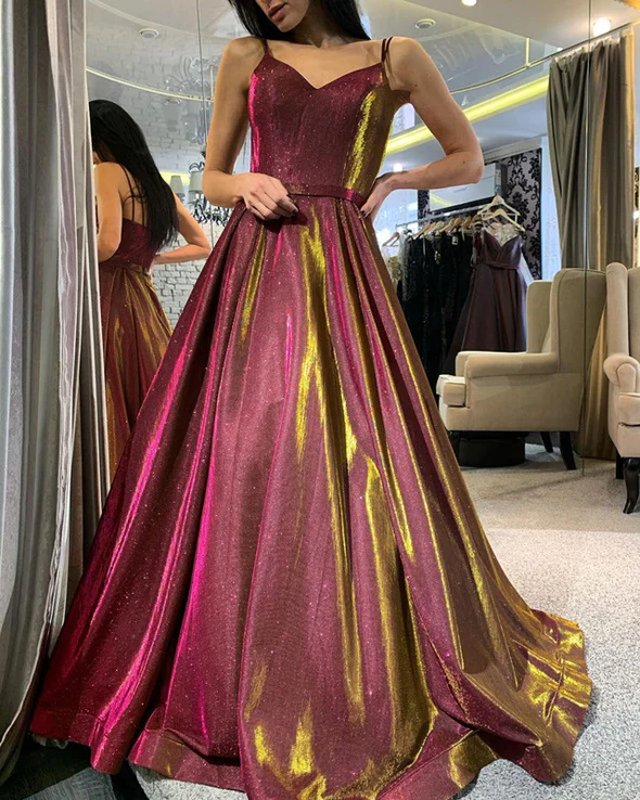 Long Glitter Prom Dresses V Neck Evening Gown Multi Straps  gh1924