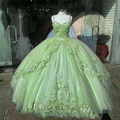 A-line Straps Ball Gown With Appliques Sweet 16 Dress Princess Quinceanera Dresses Lace Appliques Sweet 15 Party Prom Ball Gowns  gh2022