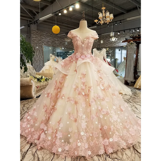 Ingvn Pink Princess Quinceanera Dress Appliques Beads 3D Flowers Prom Party Sweet 16 Ball Gown  gh2074