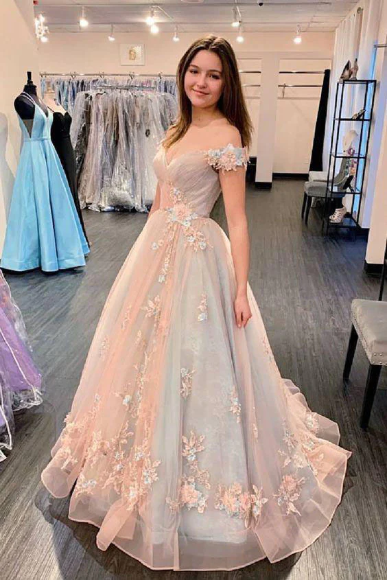 Pink strapless delicate floral applique long tulle fairy princess ball gown evening dress coming of age ceremony dress gh2278