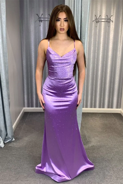 V-Neck Lilac Beaded Long Prom Dress gh2590