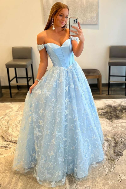 Light Blue Sweetheart Off-the-Shoulder A-line Prom Dress  gh2160