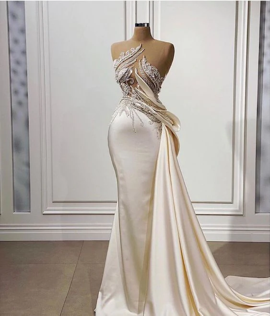 Champagne color gorgeous exquisite beading long elegant evening gown sexy formal prom dress party dress gh2177