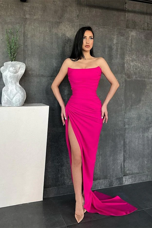 Sexy Strapless Mermaid Prom Dresses,Simple High Slit long party dress, evening dress With Train gh2353