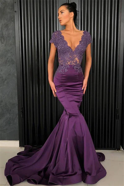 Chic V-neck short sleeve evening gown mermaid beaded long dress gh2366
