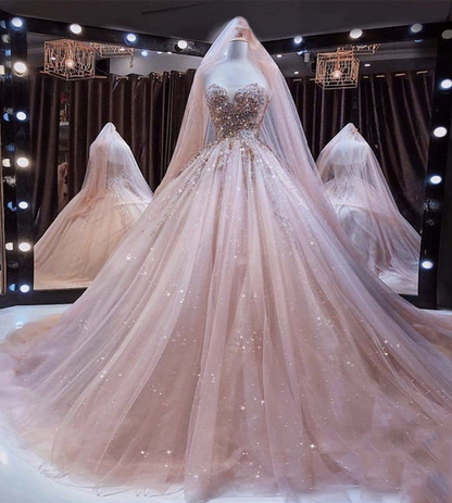 Pink tulle lace long prom gown, evening dress gh2513