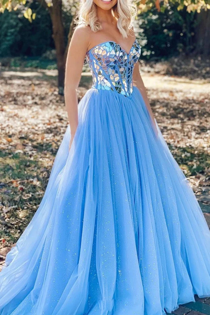 Blue/light pink/pink/black Shiny Sequins BlueTulle Sweetheart Formal Evening Dresses Long Prom Dresses gh2246