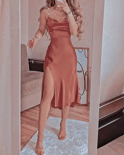 simple blush pink prom dress,modest slit evening dresses gh2233