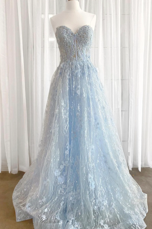 Blue tulle sequins long prom dress blue evening dress  gh2310