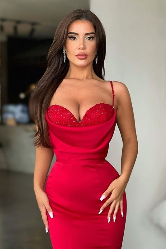 Fabulous Red Spaghetti-Straps Mermaid Prom Dress Long With Beads gh1951