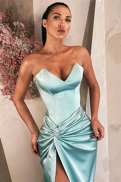 Sky Blue Long V-Neck Prom Dress With Split  gh2035