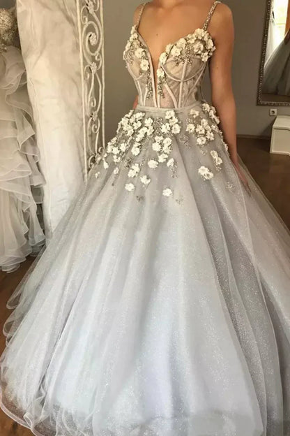 Ball Gown Spaghetti Straps Quinceanera Dresses With Handmade Flowers Tulle  gh2069