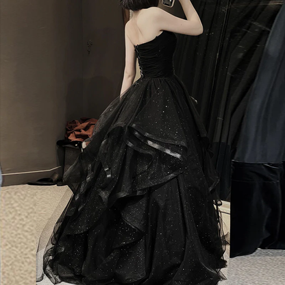 Black Shiny Sweetheart Tulle Layers Ball Gown Formal Dresses, Black Evening Dress Prom Dress  gh2302