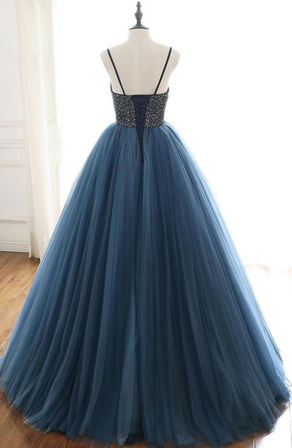 Charming Tulle Spaghetti Straps Beaded Sequins Formal Prom Dresses,Elegant Evening Formal Dresses  gh2263