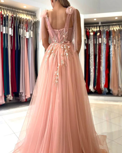 Pink charming heart-shaped sling tulle slit long evening dress gh2169