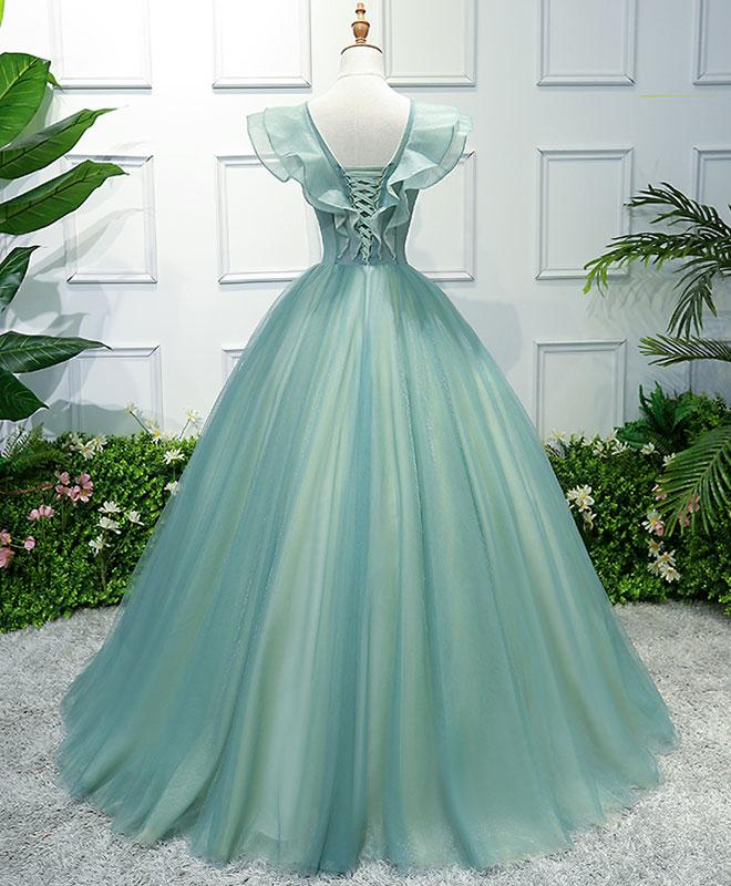 Green V Neck Tulle Long Prom Dress, Formal Dresses, Green Evening Dress  gh2194
