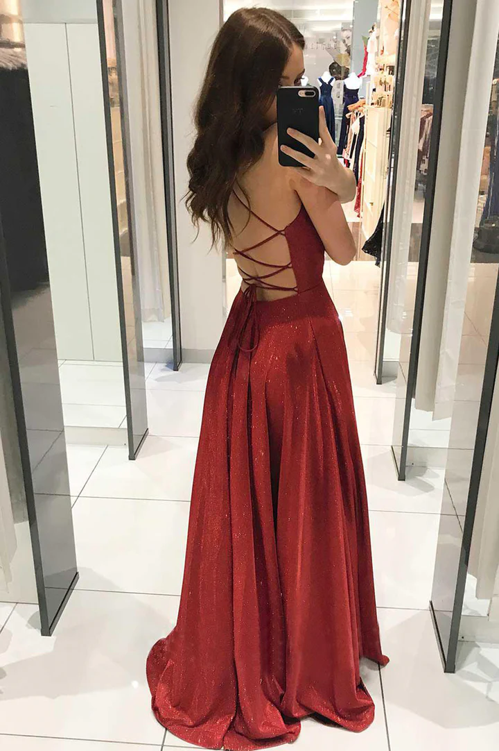 Simple v neck long A line prom dress evening dress gh2138