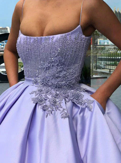 Purple Ball Gown Spaghetti Straps Satin Sweet 16 Dress With Pocket Quinceanera Dress gh2217