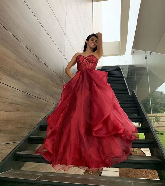 Spaghetti Straps Pink Tulle Long Ball Gown gh2544