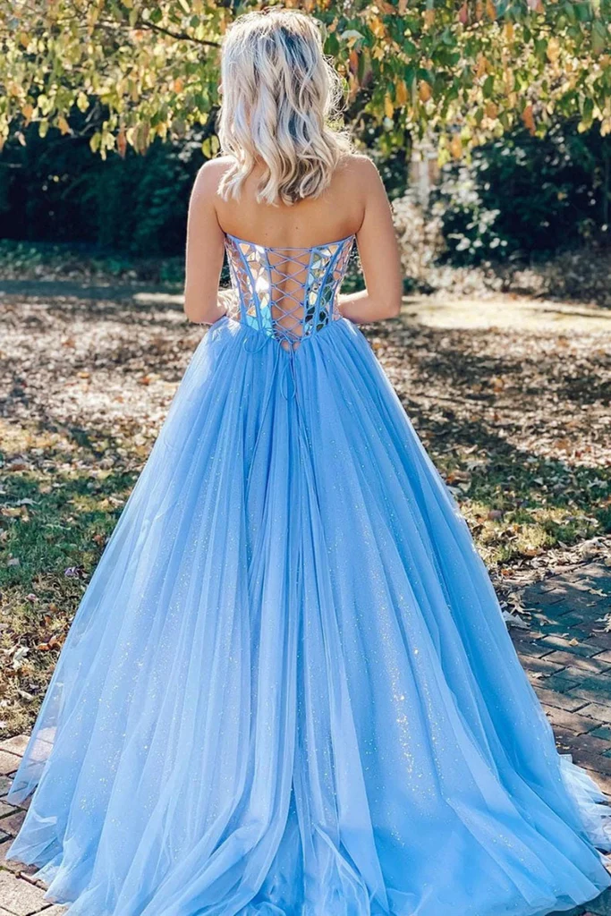 Blue/light pink/pink/black Shiny Sequins BlueTulle Sweetheart Formal Evening Dresses Long Prom Dresses gh2246