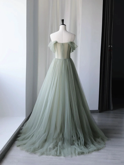 Green beautiful charming floral applique tulle long formal prom dress,evening dress,party dress gh2422