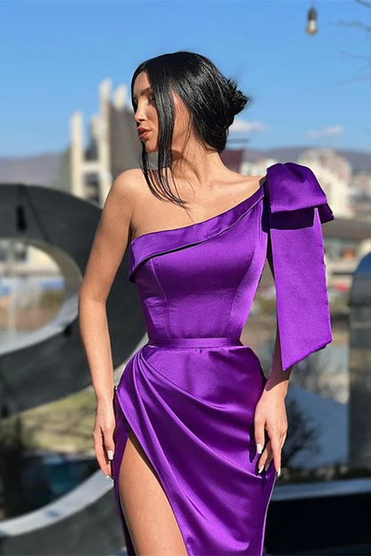 Designer Purple One Shoulder Long Prom Dress With Slit gh2349