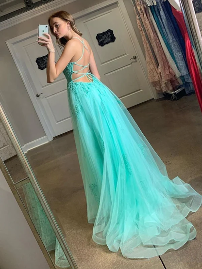 Green Prom Dress with Slit, Prom Dresses, Evening Dress, Dance Dress, Graduation School Party Gown  gh2163