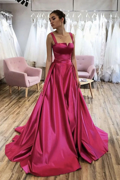 Red satin long prom dress red evening dress gh2268