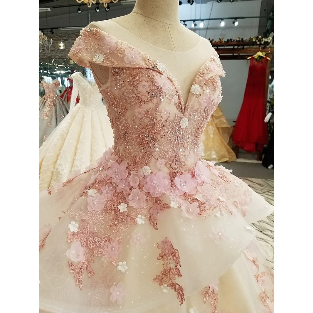 Ingvn Pink Princess Quinceanera Dress Appliques Beads 3D Flowers Prom Party Sweet 16 Ball Gown  gh2074
